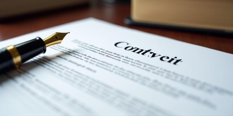 Close up of a legal document and a fountain pen on a mahogany desk